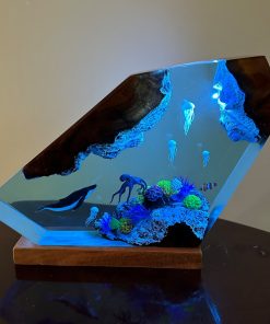 Humpback Whale and Jellyfish Resin Night Light